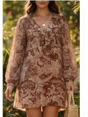 House Of Harlow Flowy Boho Paisley Mini Dress Small